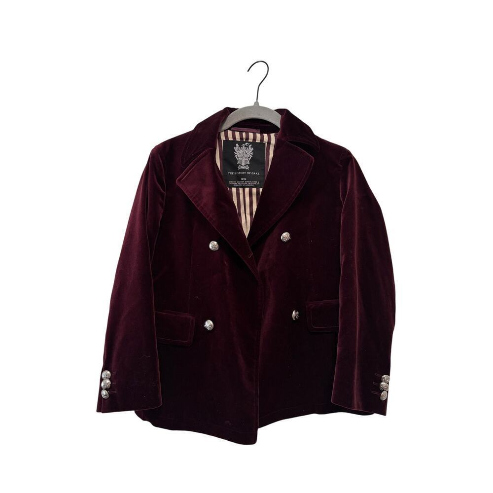 DAKS Little Kids Velvet Blazer Jacket Burgundy Double Breasted Size 130 Luxury - Picture 2 of 10